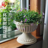 爱丽思（IRIS）杯型环保树脂花盆室内阳台欧式塑料圆型花盆屋顶阳台花园磨砂花盆 35E浅米色