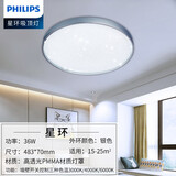 飞利浦（PHILIPS） led吸顶灯简约现代卧室书房儿童房调色璀璨满天星超薄圆形星环 36W-暗银色-483*70mm-三档调色