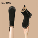 达芙妮短靴女2025新款冬季加绒棉鞋中筒靴加厚棉靴冬靴防滑雪地靴女靴子 黑色 35