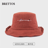 BRETTOS帽子前长后短原创设计刺绣渔夫帽女日系文艺百搭复古盆帽秋冬新品防风遮阳帽子 字母-秋叶红