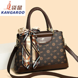 袋鼠（KANGAROO）真皮质感包女包妇女节七夕大气送妈妈母亲节手提包时尚中年斜挎包 棕配棕