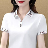 昇域中年女士短袖t恤女夏装新款品牌时尚洋气时尚高端polo衫薄款半袖 白色 2XL （适合120-129斤）