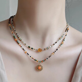 伊黛儿项链女敦煌系石串珠饰品国风彩色多巴胺叠戴锁骨链秋生日礼物 L2377日照项链单条