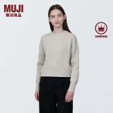 无印良品 MUJI 女式 棱纹编织 圆领短款针织衫 长袖女款 女装 薄款毛衣 燕麦色 M (160/84A)