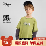 迪士尼（DISNEY）童装儿童男童假两件长袖T恤棉吸汗打底上衣24秋DB431AE04绿160