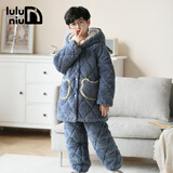 噜噜牛冬季儿童睡衣男孩珊瑚绒三层夹棉中长款加厚大童男童家居服 A82034-深灰色 155 (18码建议身高145-150)