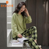 多拉美睡衣女春秋纯棉长袖套头休闲可外穿春秋季女士家居服套装 3XL
