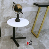 鐡迷 小桌子简约客厅边几 轻奢个性创意移动小圆桌客厅角几咖啡桌现代设计师休息边桌茶几铁艺岩板极简圆几 直径45*总高55 白色岩板台面