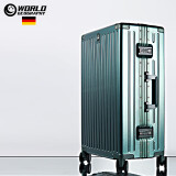 世界地理德国行李箱男女29英寸铝框旅行箱杯架拉杆箱万向轮密码箱 英伦绿