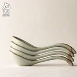 九土日式手工陶瓷汤匙吃饭勺子粗陶勺粗陶餐具小汤勺复古家用创意 四个装