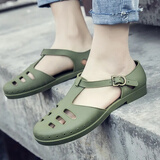 越南橡胶凉鞋男士包头老式复古怀旧休闲沙滩鞋防水国潮解放洞洞鞋 1958军绿色 42