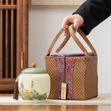 铂呐苓陶瓷茶叶罐精美高档商务礼品盒包装大号防潮密封罐存储罐家用客厅 千里江山-单罐藤编布包