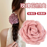 木丁丁红色花朵玫瑰蝴蝶兰边夹女森系氛围感发卡海边度假发饰拍照 花朵抓夹-粉色