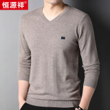 恒源祥100%纯羊毛男士V领薄款修身针织衫毛衣15001002 浅卡其 175/92A 