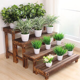 袭美木艺室内养花小型防腐木花架盆栽花盆架落地多层阳台阶梯式绿植架客厅 100cm长四件套碳化色