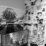 JPHZNB动漫贴纸漫画墙纸背景墙贴咒术回战五条悟墙纸宿舍装饰女生男生 鬼灭之刃 A4尺寸40张黑白随机发图送无痕胶