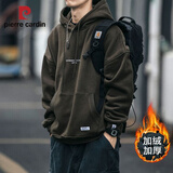 皮尔卡丹（pierre cardin）美式复古连帽卫衣男2025新款春秋季冬季宽松潮流百搭休闲外套 军绿色 【加厚】 加绒 XL