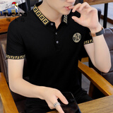 啄木鸟 短袖T恤男翻领POLO打底衫夏季潮牌休闲修身半袖英伦风男装上衣服 3021黑色 3XL