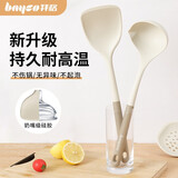 拜格硅胶锅铲不粘锅专用厨房炒菜煎锅铲子耐高温汤勺厨具铲勺套装 亚麻白色锅铲【单个】