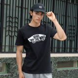 VANS范斯官方 男女情侣短袖T恤夏季滑板LOGO经典款黑白出游好物 黑色 S