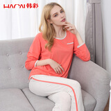 韩彩（HACAI）睡衣男女夏季薄款莫代尔棉高端家居服套装 橘粉 女 L
