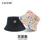 CACUSS帽子女士春秋天宽檐休闲棉渔夫帽户外遮阳帽防晒登山盆帽女 黑大