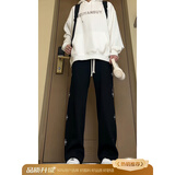 威觉美式hiphop休闲裤子男星星秋冬季街舞卫裤宽松直筒垂感运动长裤 黑色-酷尚特A3018 XL （110斤-145斤）