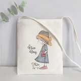 雨凡帆布包斜挎包女学生小清新简约可爱迷你小包单肩包手机包2026新款 米白-女生和狗