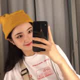目丸网红时尚暗黑系堆堆帽子女毛线帽潮韩棉帽百搭冷帽月子针织帽秋冬 姜黄色 双面针织 55-60cm(有弹力)