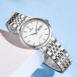 依波（EBOHR）情侣手表双日历超薄防水钢带表时尚男女一对表十大名表生日礼物 白钢白面女款【礼盒装】10451922 热销送礼甄选