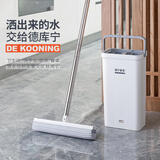 慕夕爱家免手洗胶棉滚轮挤水海绵吸水懒人拖把家用多功能旋转平板拖把头 德库宁33cm带桶套装【共2棉头】