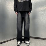 RLZN胖子大码直筒微喇牛仔裤男士春秋季宽松阔腿弯刀裤子潮牌长裤 黑色 5XL (195) 205-230斤