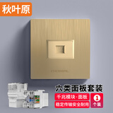 秋叶原(CHOSEAL)开关插座面板 一位六类非屏蔽带模块单口网络信息面板 86型千兆暗装插座 金色 QD4903-NS