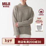 无印良品 MUJI 女式 含牦牛绒羊毛棱纹编织 高圆领宽版毛衣 长袖针织衫 深咖啡色 XS -S （155/80A）