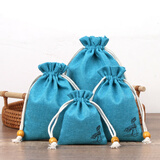 别颖（ROMANZO）棉麻布袋子小杯袋首饰包收纳袋束口袋抽绳手工锦囊文玩袋盘珠袋 湖蓝色 10*14厘米【5个装】