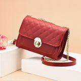 曼兹威包包女包新款ins小香风菱格女包百搭链条单肩斜挎包时尚小方包潮 酒红色