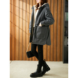 原形派克服女中长款连帽2024春季新款韩版收腰羊羔毛加厚棉服外套 灰色 M