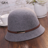 JIASHENGXI帽子女秋冬韩版羊毛呢盆帽休闲百搭渔夫帽英伦复古皮带圆顶小礼帽 麻灰色 M(56-58cm)