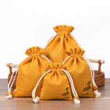 别颖（ROMANZO）棉麻布袋子小杯袋首饰包收纳袋束口袋抽绳手工锦囊文玩袋盘珠袋 橘黄色 10*14厘米【5个装】