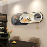 一面墙餐厅装饰画时钟现代简约歺厅墙面挂画带钟表轻奢背景墙壁画免打孔 麋鹿迎福-F 占墙尺寸【120*40cm】