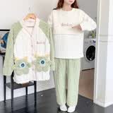 月子服秋冬季三件套珊瑚绒加厚加绒产后可哺乳孕妇睡衣冬天家居服 AB2172绿色 女XL码建议135-155斤以内