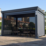 天裕成家具（TYC FURNITURE）户外铝合金凉亭别墅庭院花园四角凉亭室外露台现代新中式电动亭子 3X4中式百叶亭带帘+灯-灰色