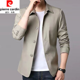 皮尔卡丹（pierre cardin）春秋季新款男士夹克商务休闲中年大码纯色翻领韩版修身风衣外套 浅灰色1048 XL 【建议130-145斤】