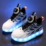 鸿星童暴走鞋男童鞋儿童发光运动鞋中大童滑轮学生溜冰轮滑鞋女青 黑色 36