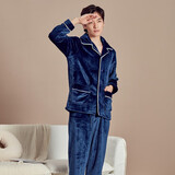都市丽人内衣男士秋冬家居服套装加厚珊瑚绒简约开襟长袖法兰绒睡衣4H1103