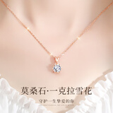 拾爱【结婚礼物送女友】一克拉莫桑钻石雪花足银项链女士爱心吊坠表白
