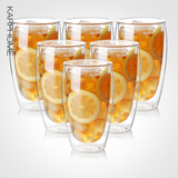 karphome卡普家居耐热玻璃杯双层家用泡茶杯防烫手喝水杯果汁杯子杯架套装 6只装450ML