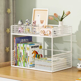 伊思家桌面绘本架置物架收纳盒简易书架多层铁艺神器飘窗收纳柜书桌 白色两层中号【桌面款】