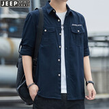 吉普（JEEP）衬衫男长袖纯棉春秋季新款宽松大码户外多口袋工装男士衬衣外套男 7001深蓝色 XL(建议145-165斤)