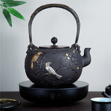 束氏铸铁煮茶壶套组电陶炉生铁日本工艺铁壶繁荣和谐鎏金大容量1600ml